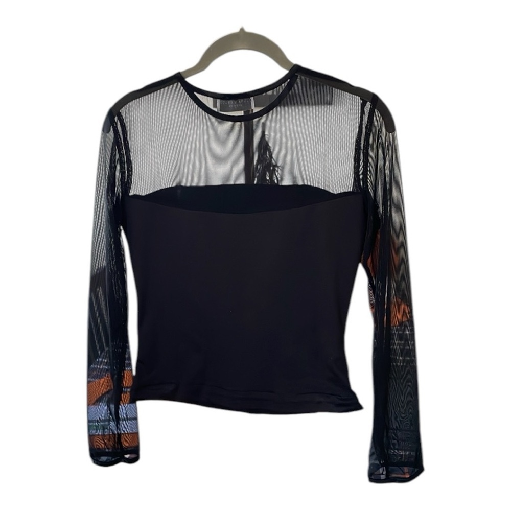 ❤️Flora Nikrooz♥️Black pleated long sleeve mesh Blouse size (P) - Picture 3 of 9